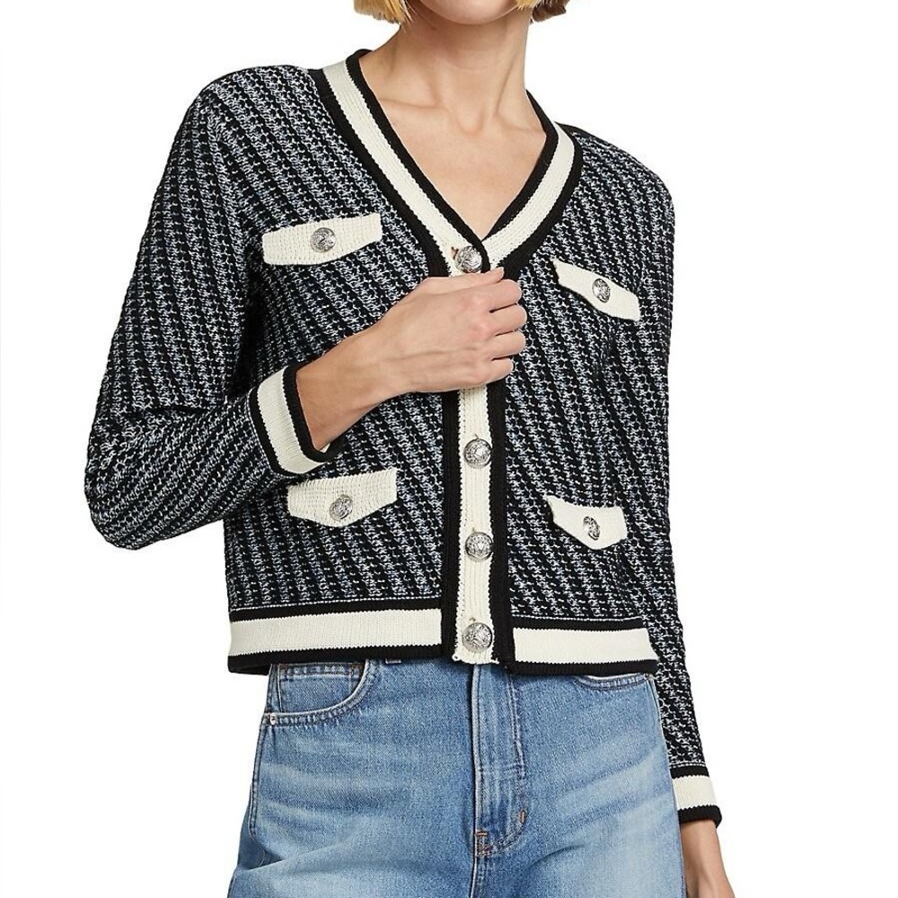 Veronica Beard Navy and White Knit Cardigan